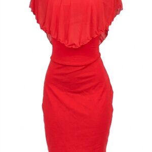 Robe Courte Rouge Épaules Dénudées avec Volant